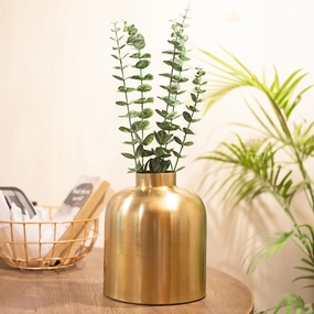 VON CASA Gold Cylindrical Flower Vase dried green plant  