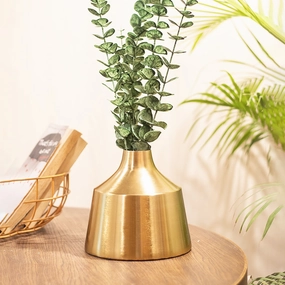 VON CASA Gold Cylindrical Flower Vase dried green plant  