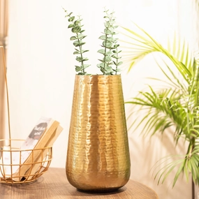 VON CASA Gold Cylindrical Flower Vase dried green plant  