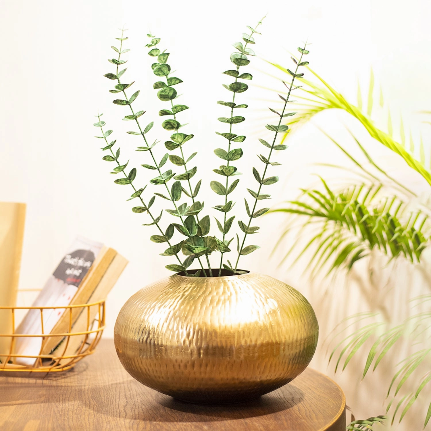 VON CASA Gold Round Flower Vase dried green plant  