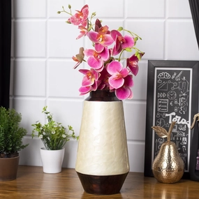 VON CASA Ivory Bud Shape Vase (Ivory Enamel) dried green plant  