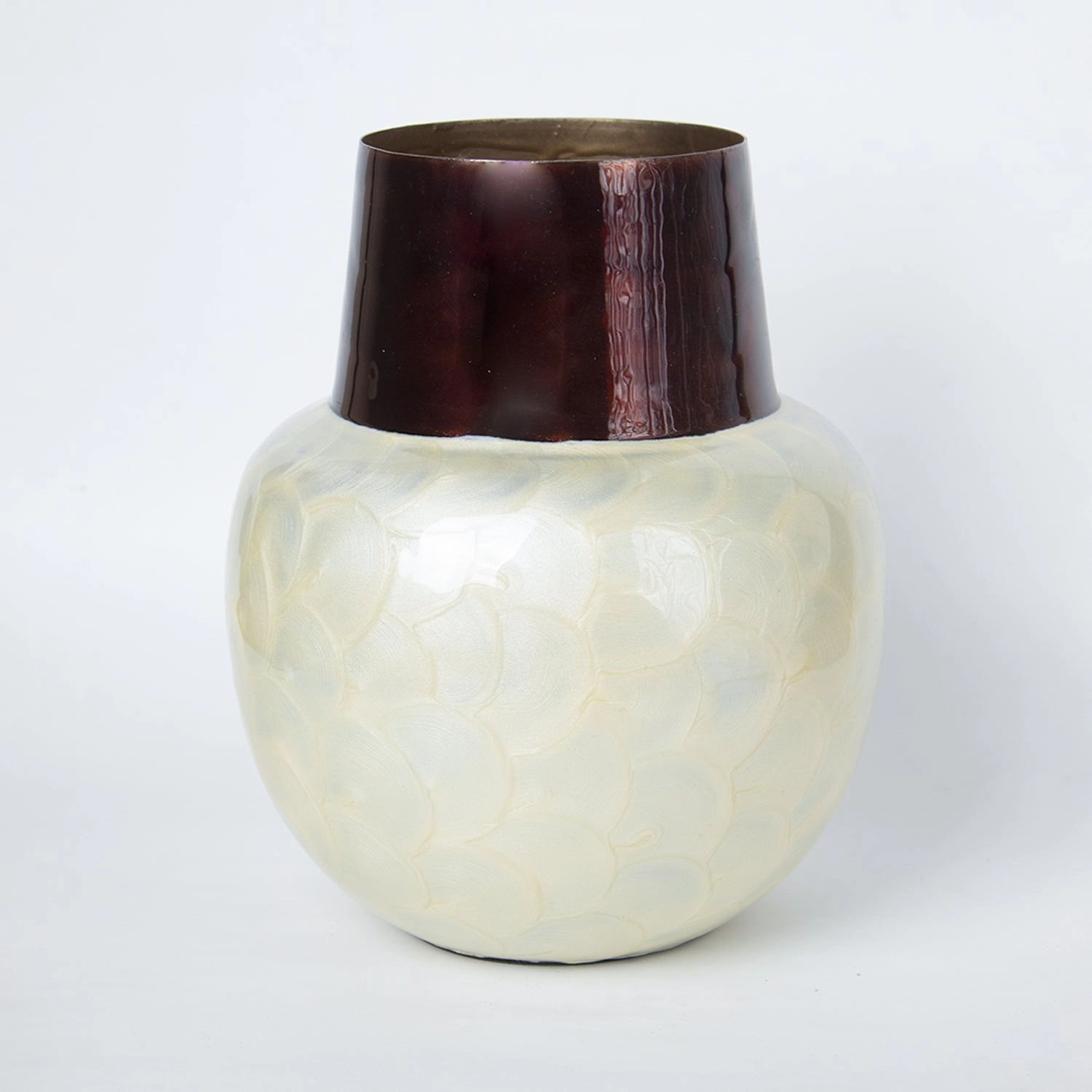 VON CASA Ivory Globular Shape Pot Vase (Ivory Enamel)