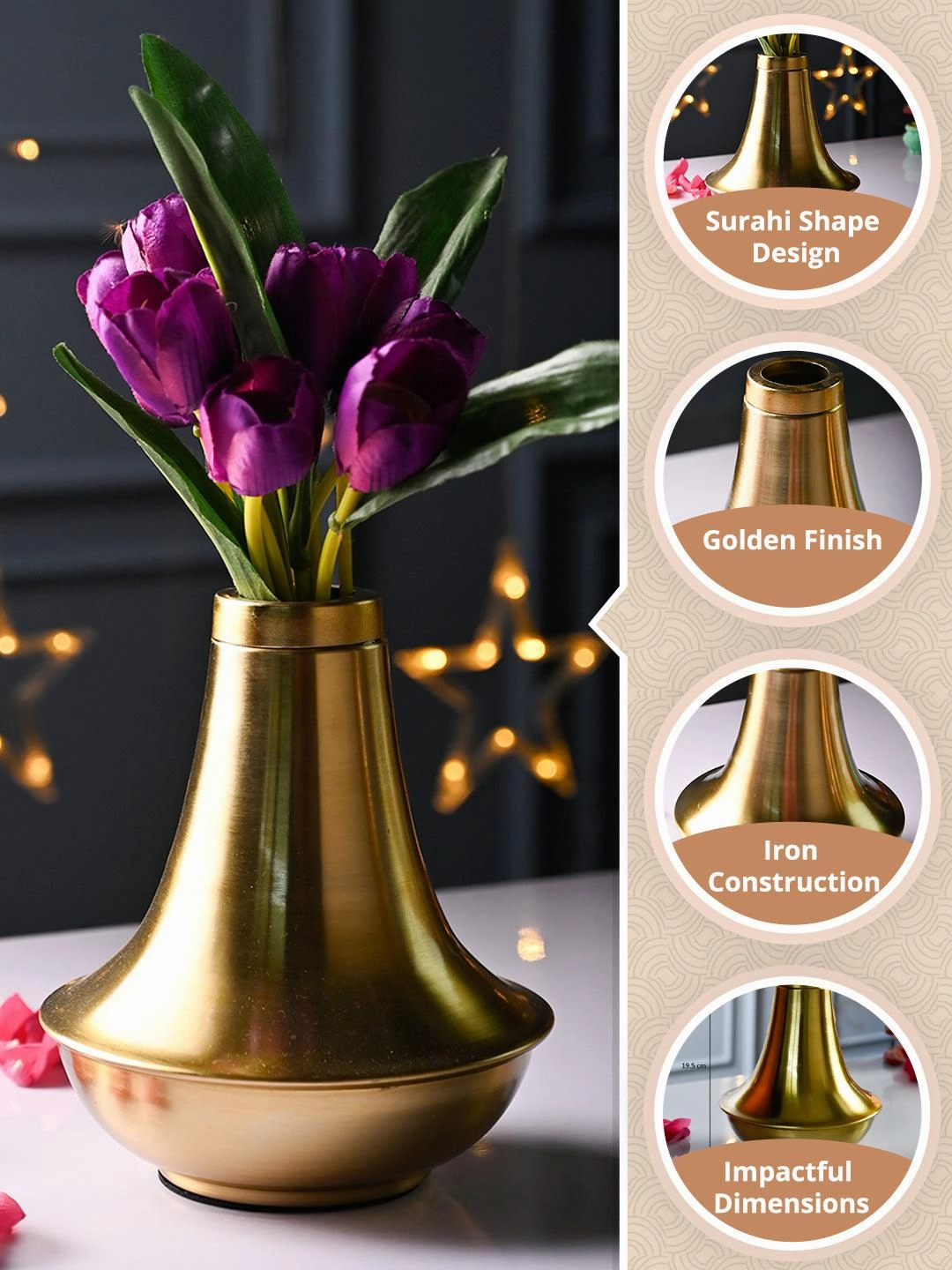VON CASA Metal Flower Vase - Surahi Shaped