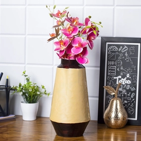 VON CASA Mustard Bud Shape Vase (Mustard Enamel) dried green plant  