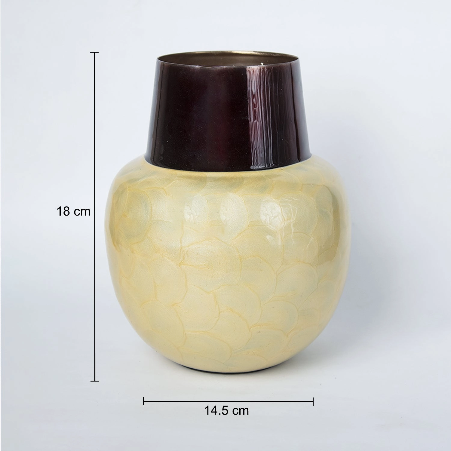 VON CASA Mustard Globular Shape Pot Vase (Mustard Enamel)