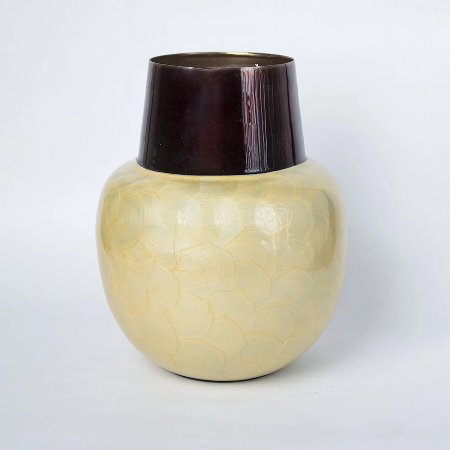 VON CASA Mustard Globular Shape Pot Vase (Mustard Enamel)