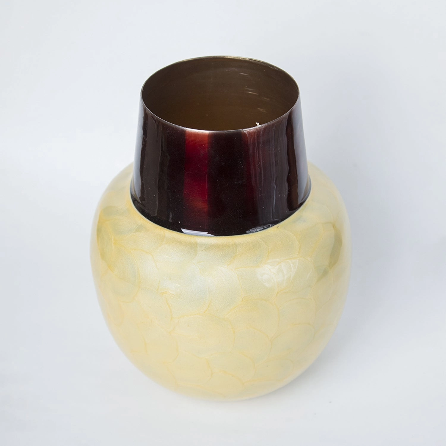 VON CASA Mustard Globular Shape Pot Vase (Mustard Enamel)