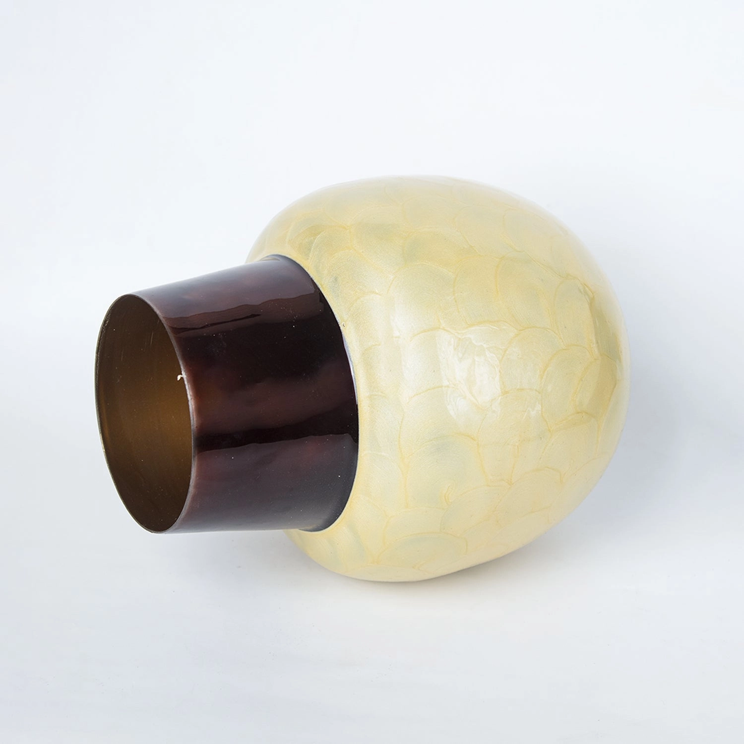 VON CASA Mustard Globular Shape Pot Vase (Mustard Enamel)