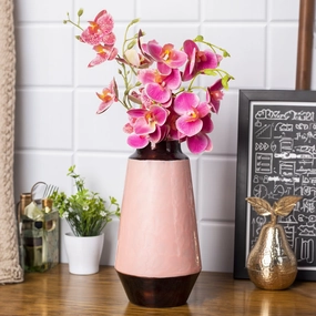 VON CASA Pink Bud Shape Vase (Pink Enamel) dried green plant  