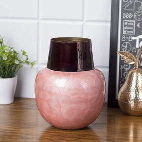 VON CASA Pink Globular Shape Pot Vase (Pink Enamel) dried green plant  