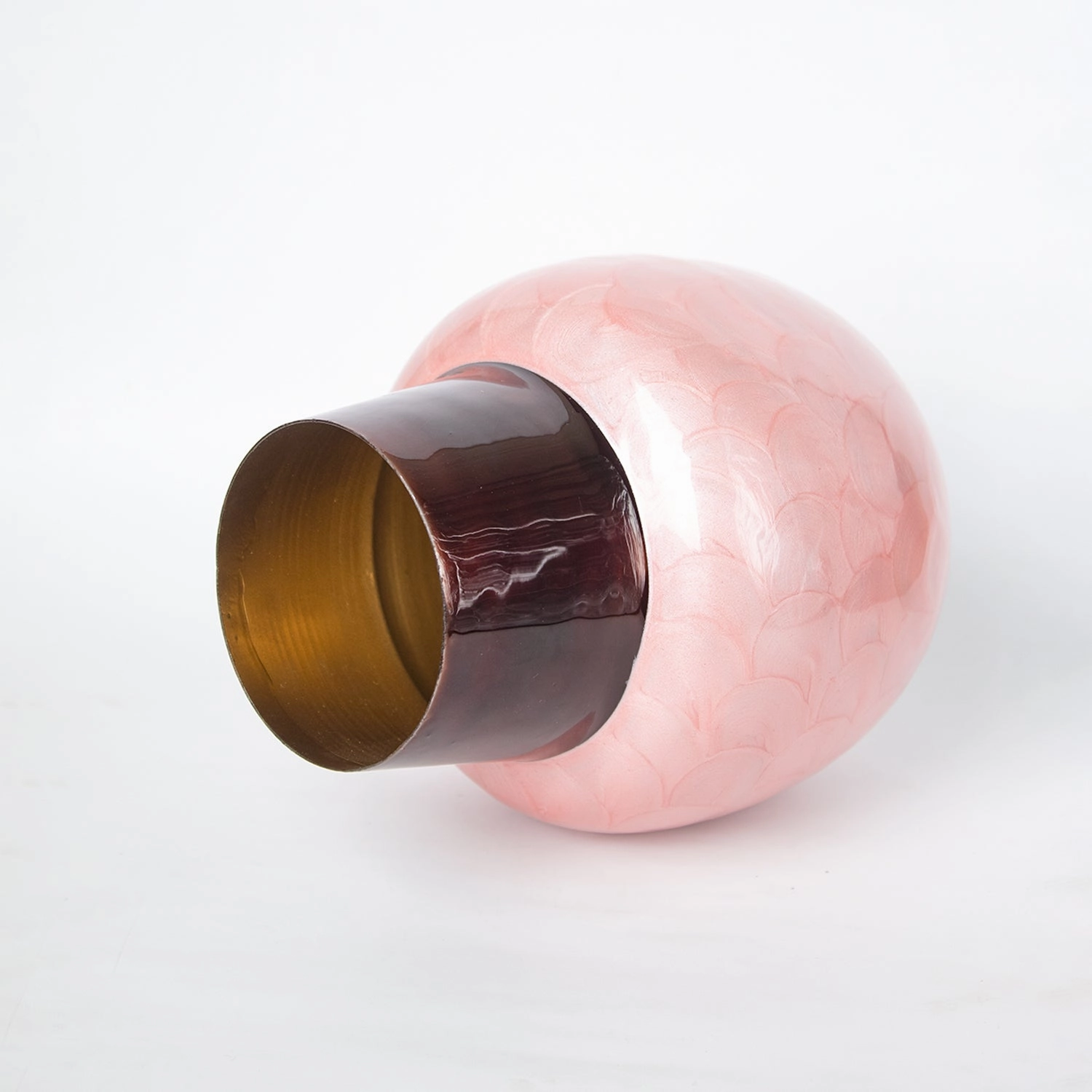 VON CASA Pink Globular Shape Pot Vase (Pink Enamel)