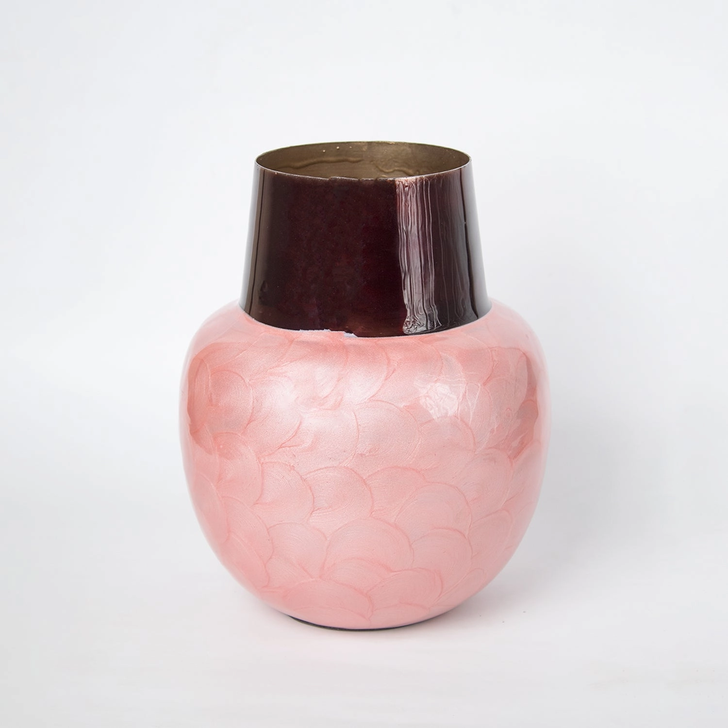 VON CASA Pink Globular Shape Pot Vase (Pink Enamel)