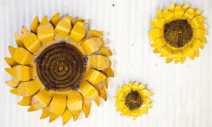 Wall Flowers Bright Re-Used Metal Sunflower Set of 3 dried flower branch  