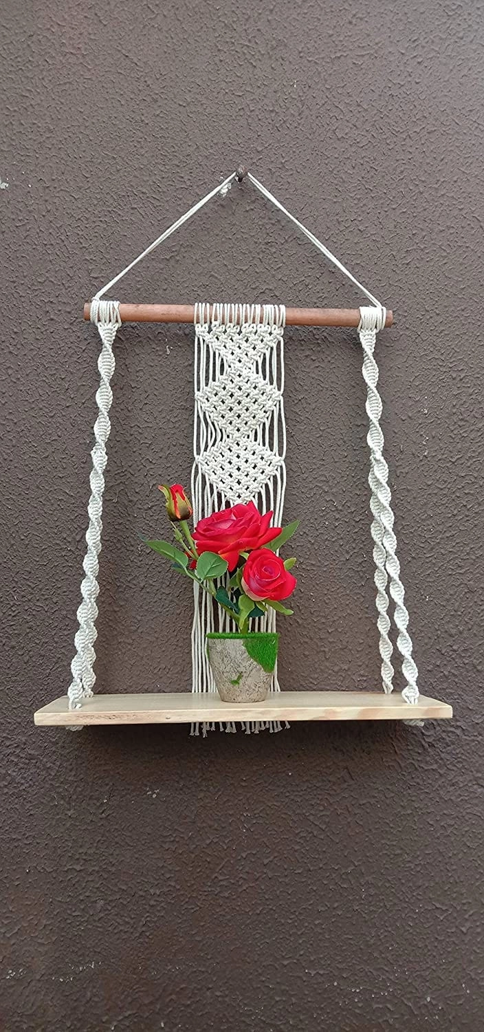 Wall Hanging Bohemian Shelf With Macrame cactus succulent plant  