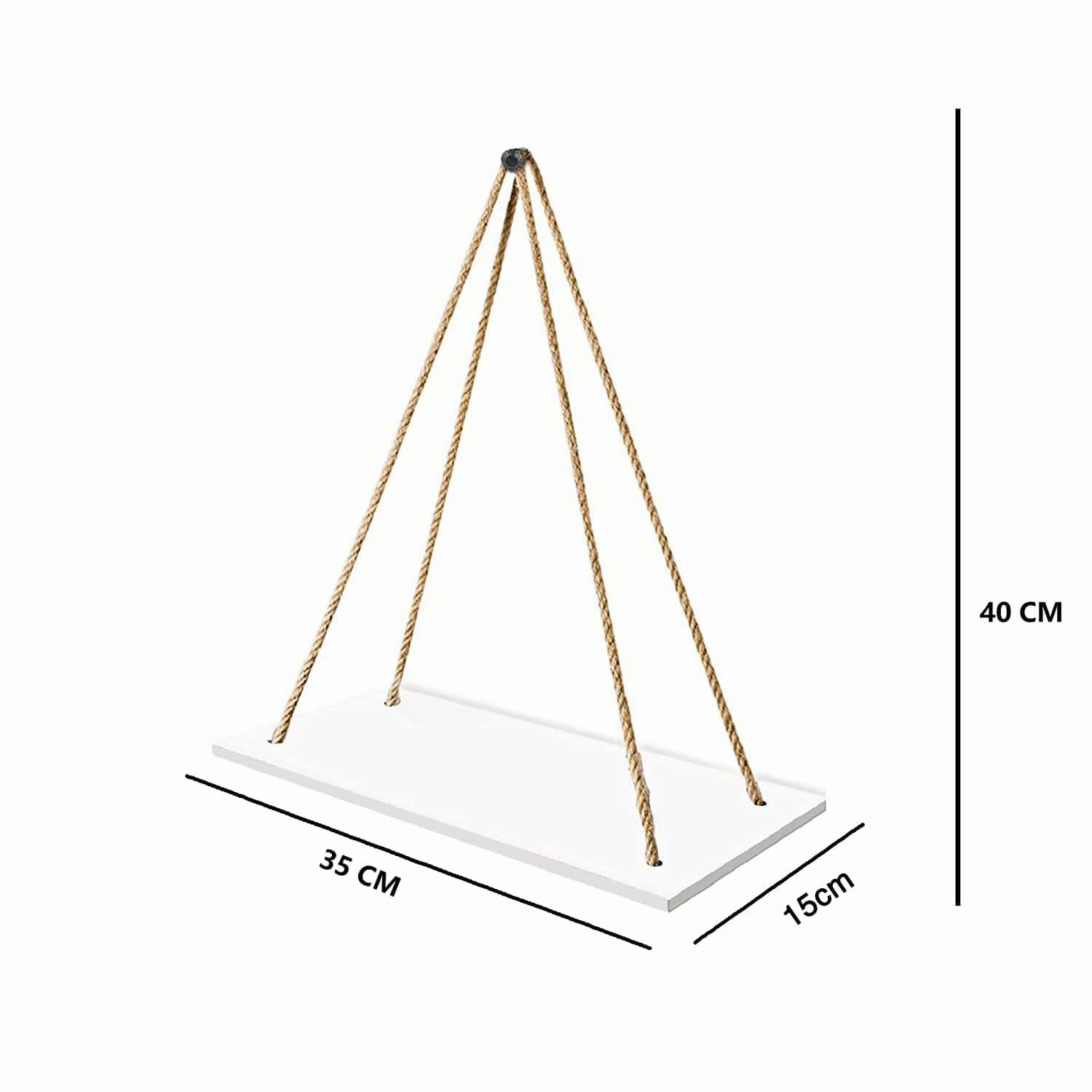 Wall Hanging Wood Floating Rustic Rope Plant Shelves (White)