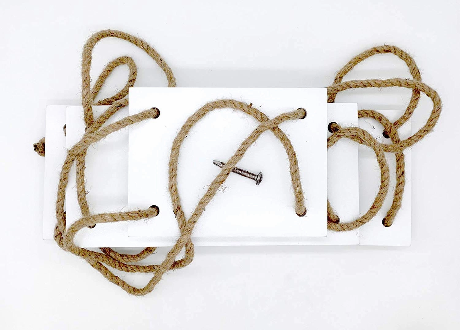 Wall Hanging Wood Floating Rustic Rope Plant Shelves (White)