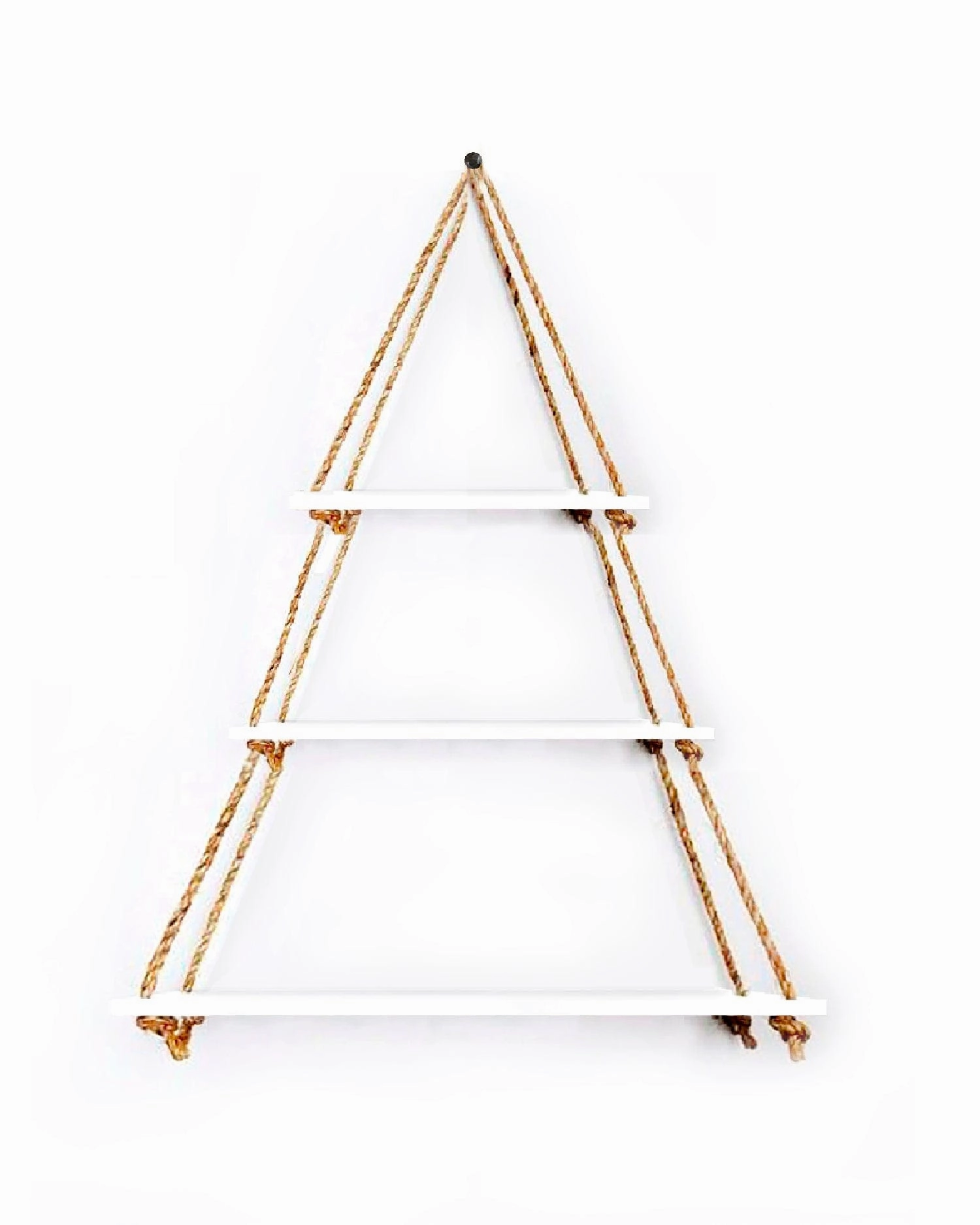 Wall Hanging Wood Floating Rustic Rope Plant Shelves (White)