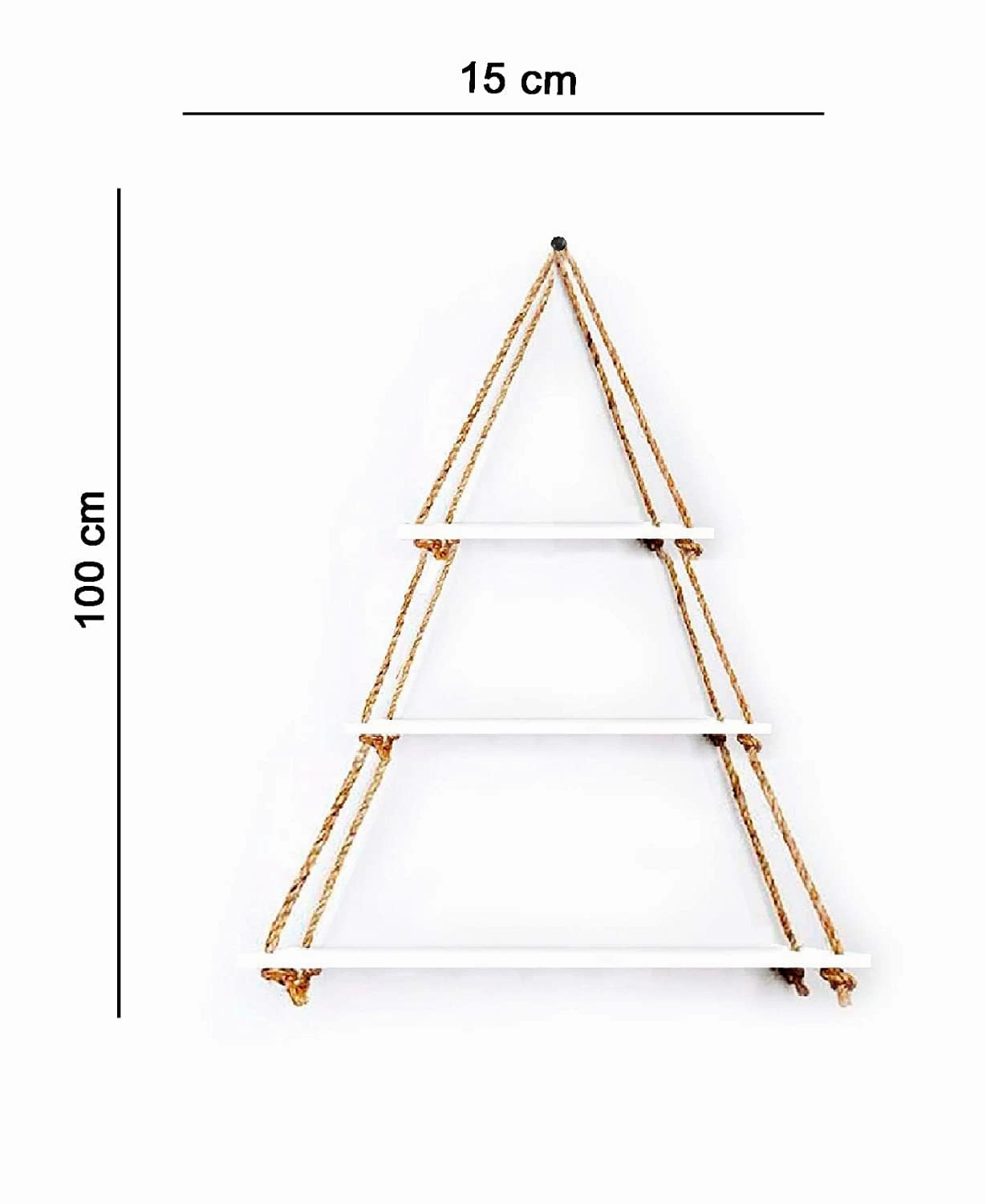 Wall Hanging Wood Floating Rustic Rope Plant Shelves (White)