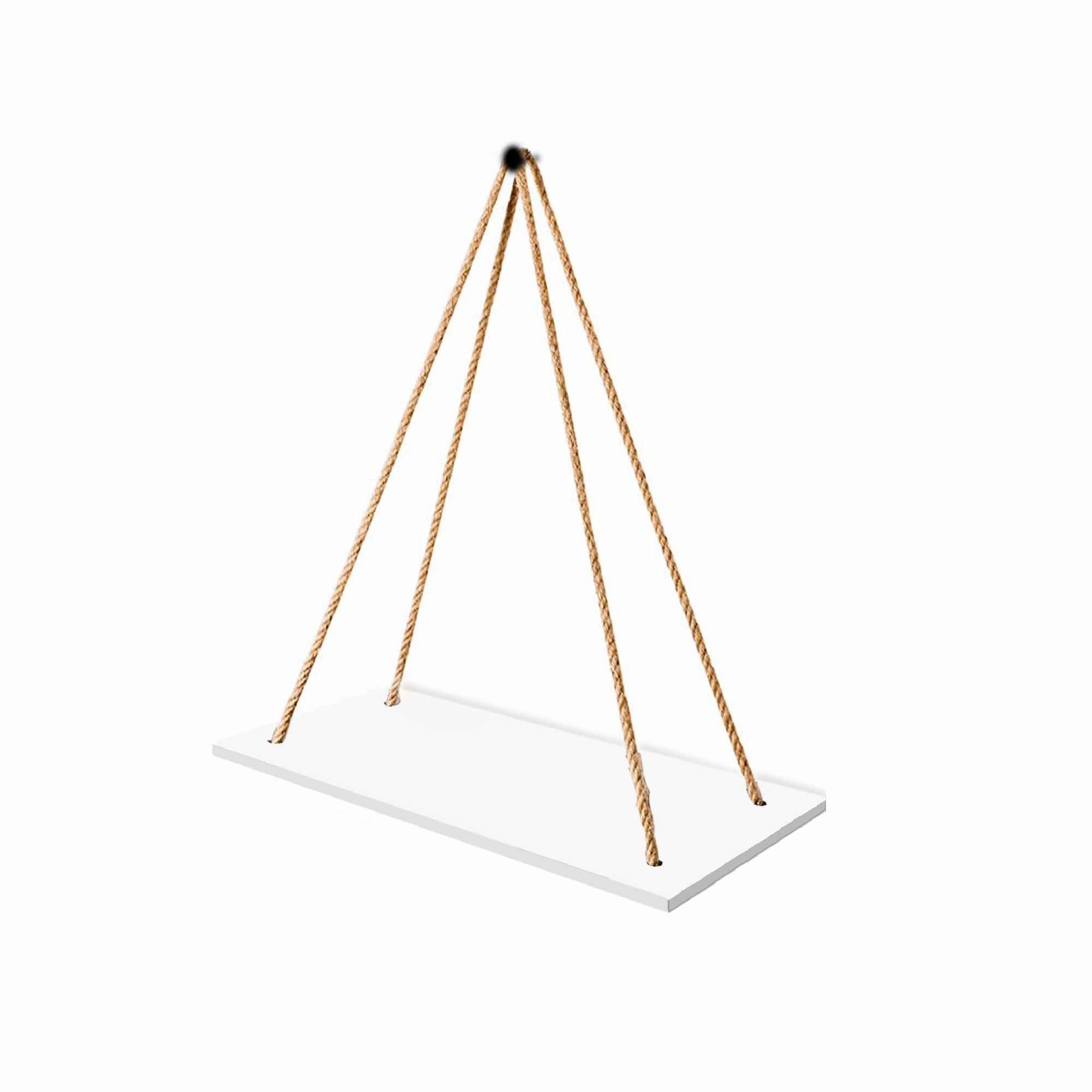 Wall Hanging Wood Floating Rustic Rope Plant Shelves (White)