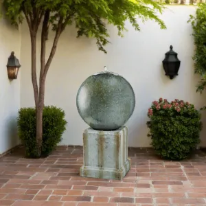 Water Feature Copper Ball On Stand dried flowers  