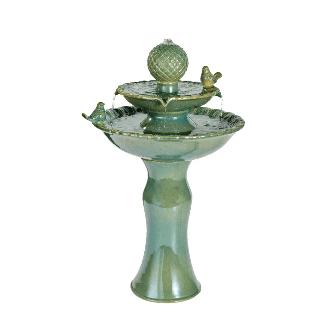 Water Feature Tiered Bird Bath Ceramic - Green