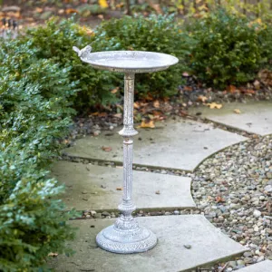 Weathered Grey Birdbath dried flowers  