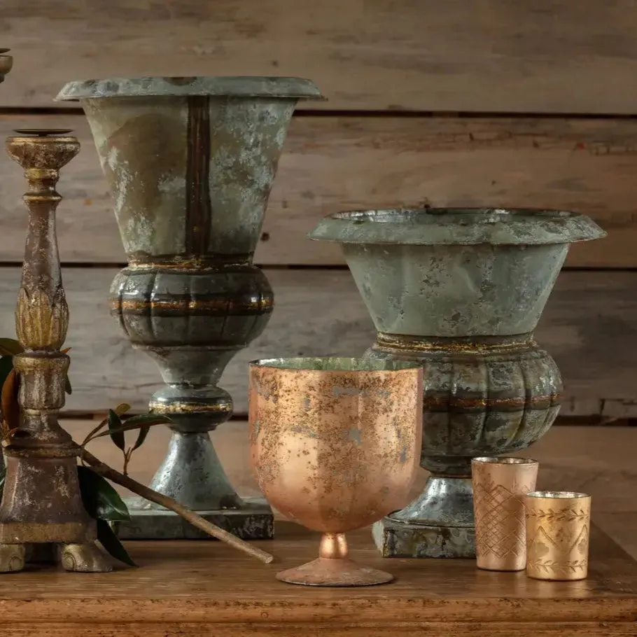 Weathered Tin Church Urn Set