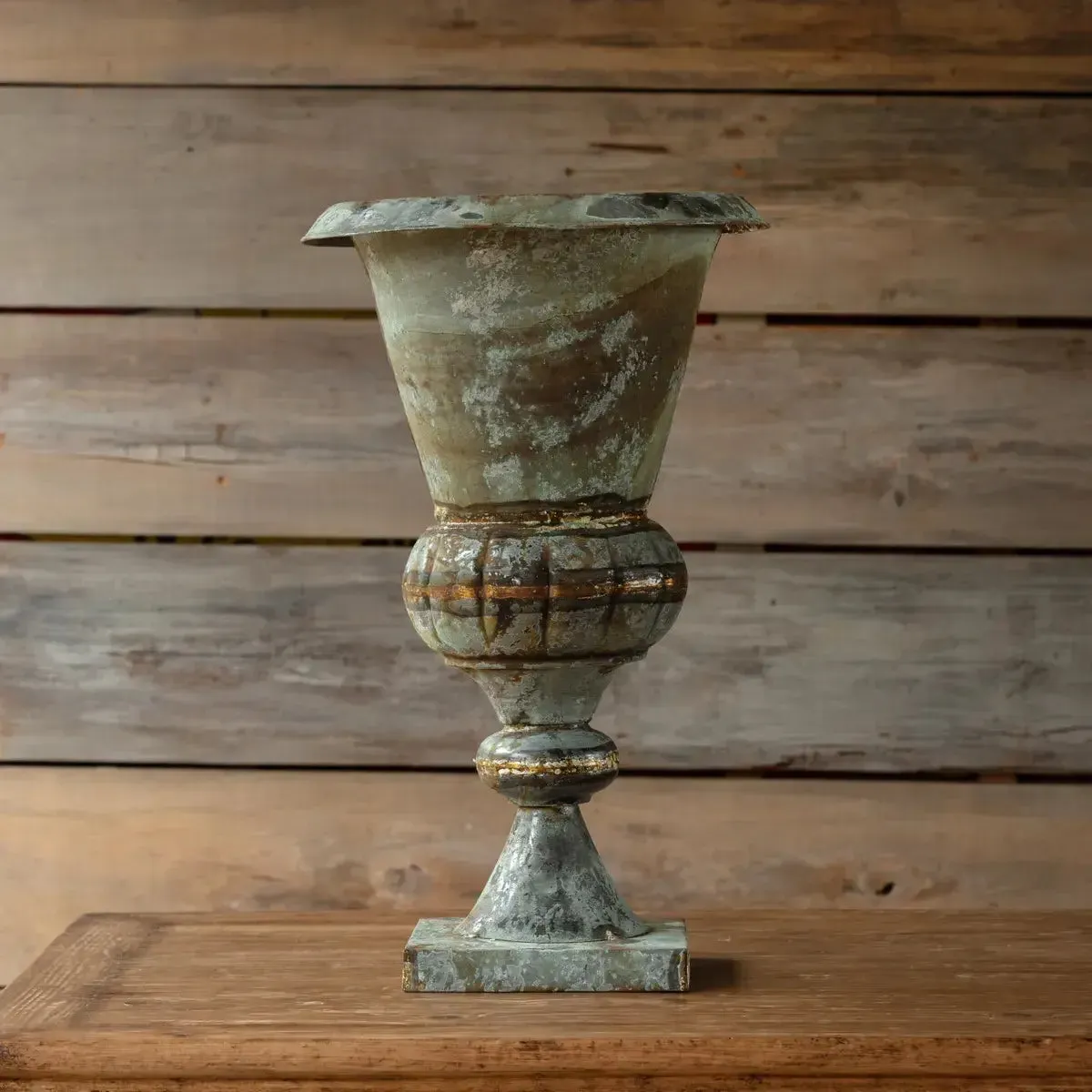 Weathered Tin Church Urn Set dried flowers  