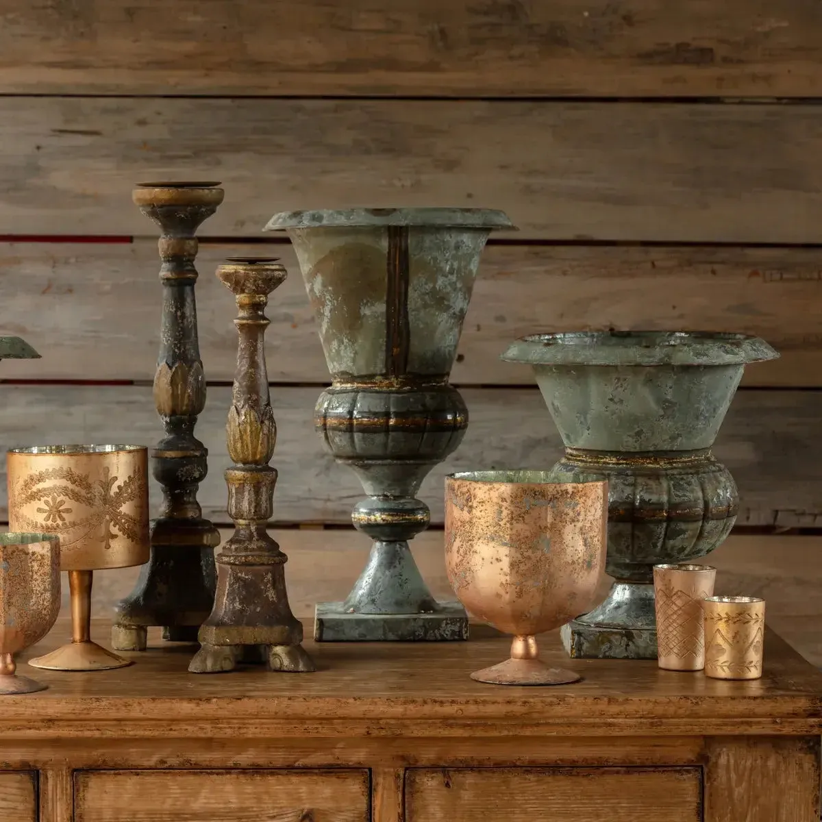 Weathered Tin Wedding Urn Set