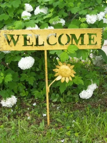 Welcome Sign with Small Flower Yard Signage Yard Stake dried flower branch  