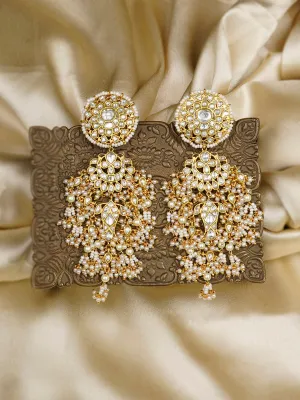 White Color Gold Plated Jadau Kundan Earrings - ME723Y
