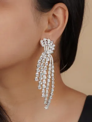 White Color Silver Plated Faux Diamond Earrings - CZEAR537