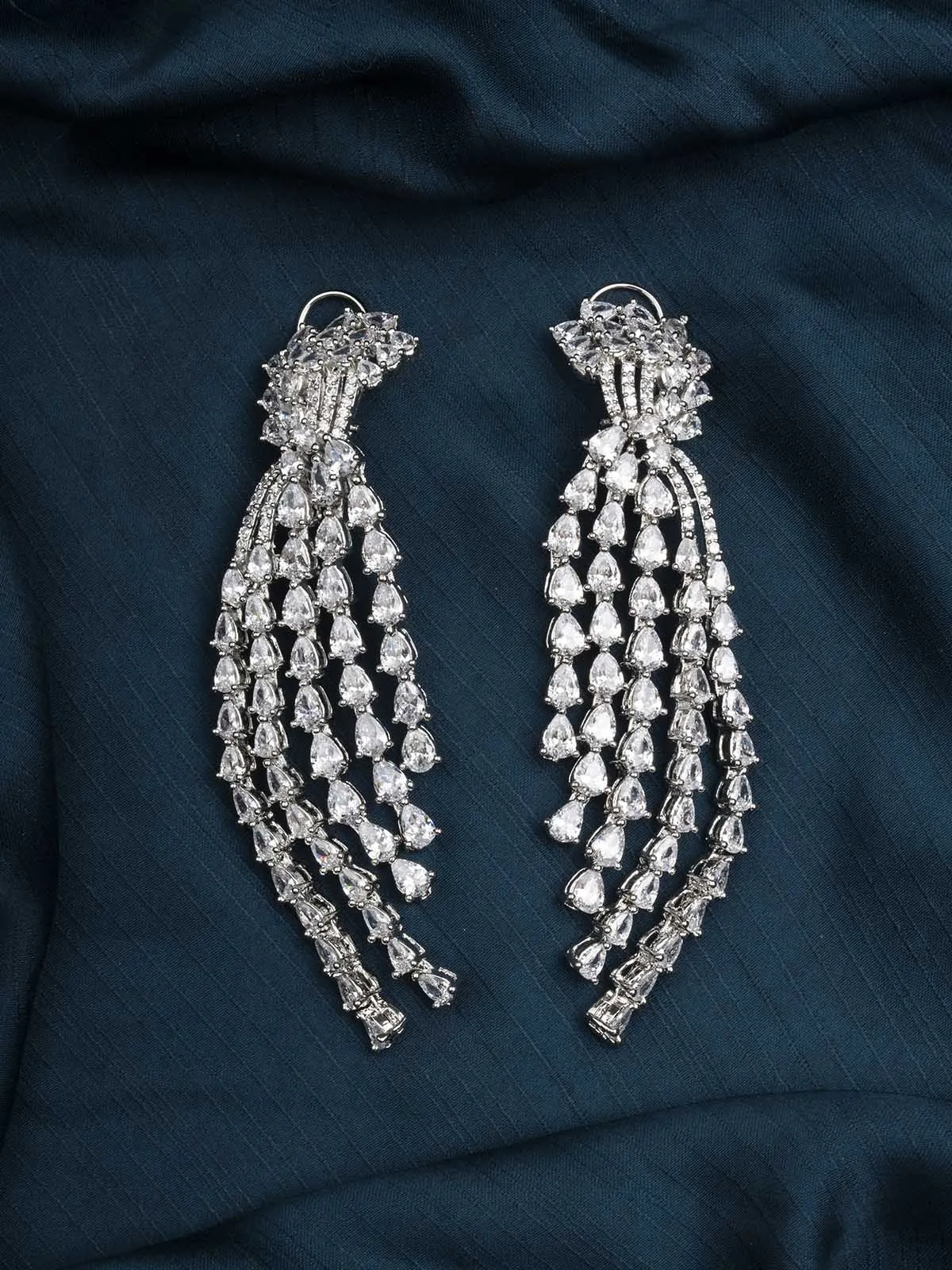White Color Silver Plated Faux Diamond Earrings - CZEAR537