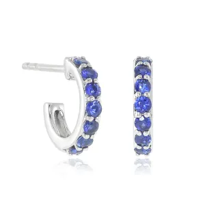 White Gold Huggie Hoop Earrings in Sapphires