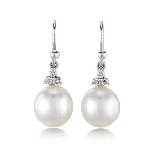 White Gold Madison Drop Earrings in South Sea Pearls & Diamonds