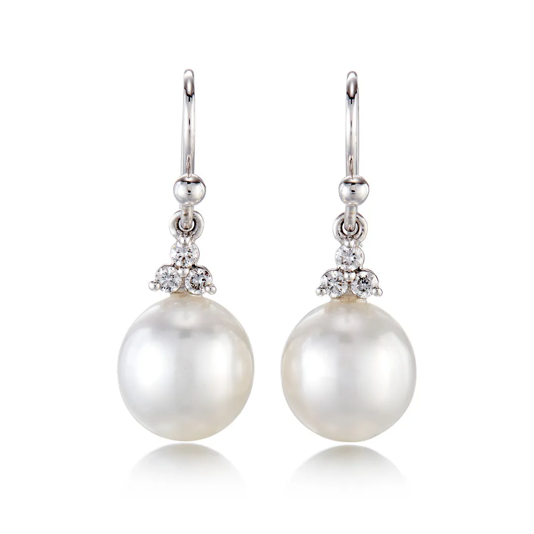 White Gold Madison Drop Earrings in South Sea Pearls & Diamonds