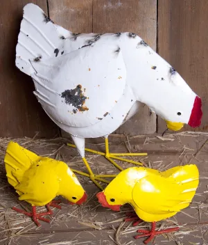 White Hen with 2 Yellow Baby Chicks dried flower branch  