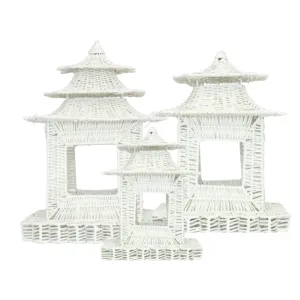White Scalloped Wicker Pagoda dried flowers  