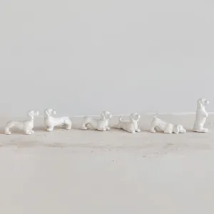 White Stoneware Dogs Boxed Set dried flowers  