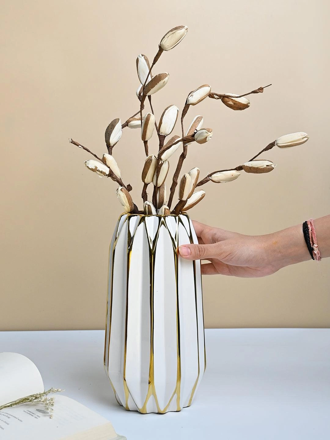 White and Gold Ceramic Vase