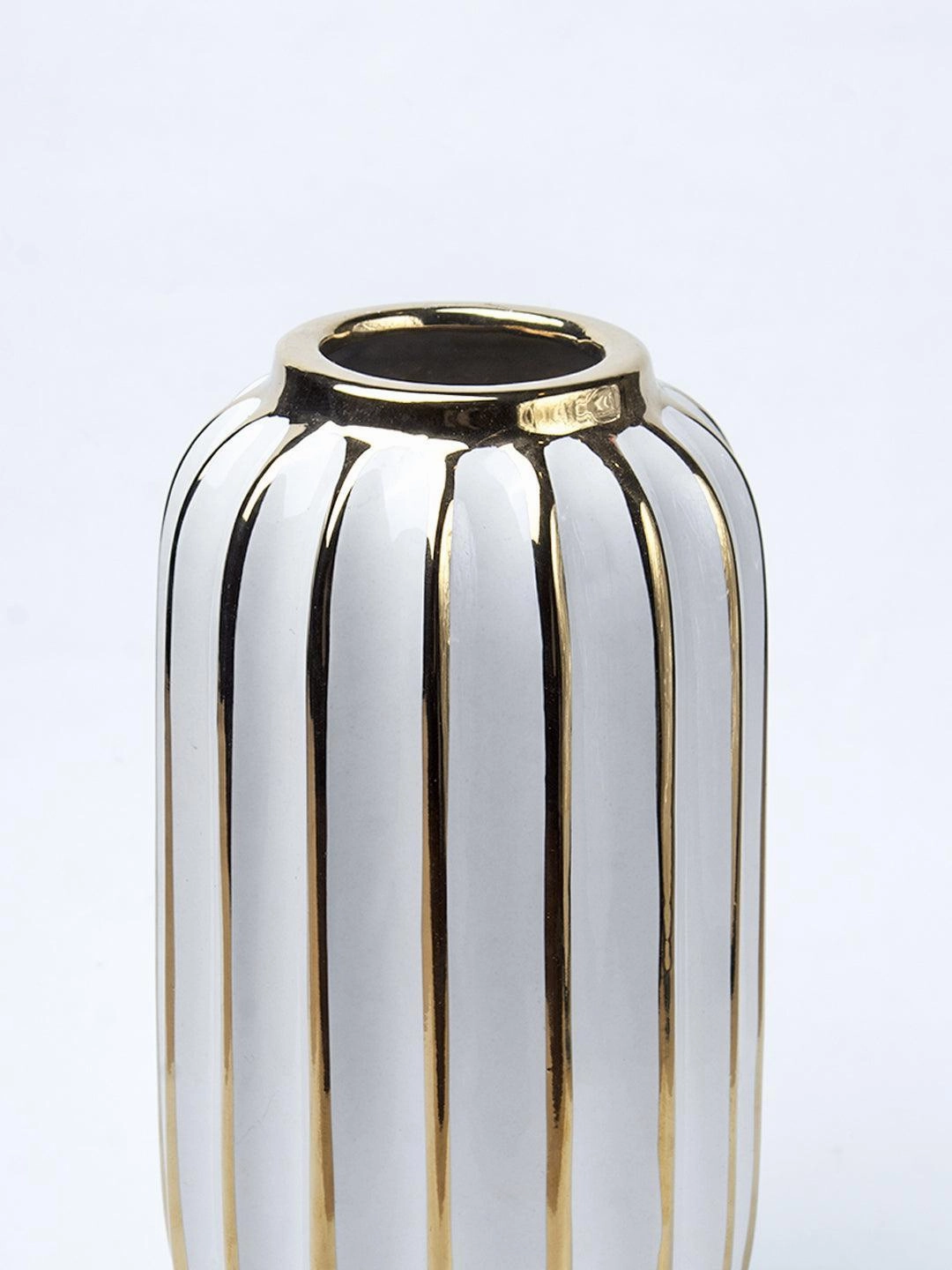 White Ceramic Vase - Ribbed Design, Flower Holder