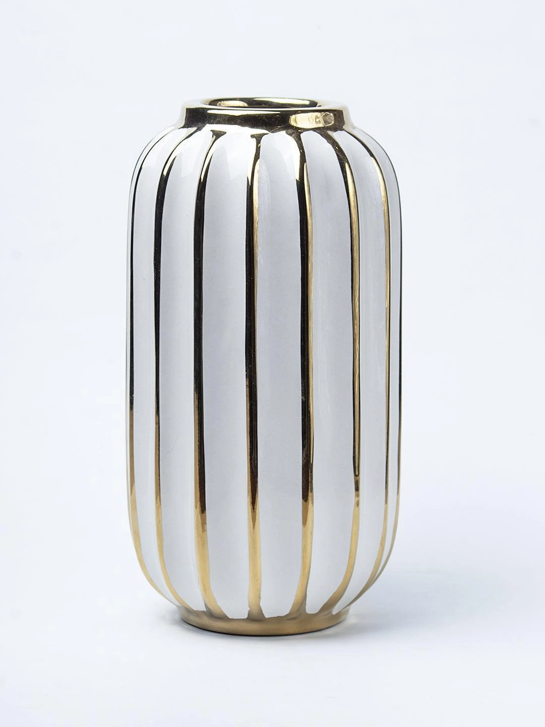 White Ceramic Vase - Ribbed Design, Flower Holder