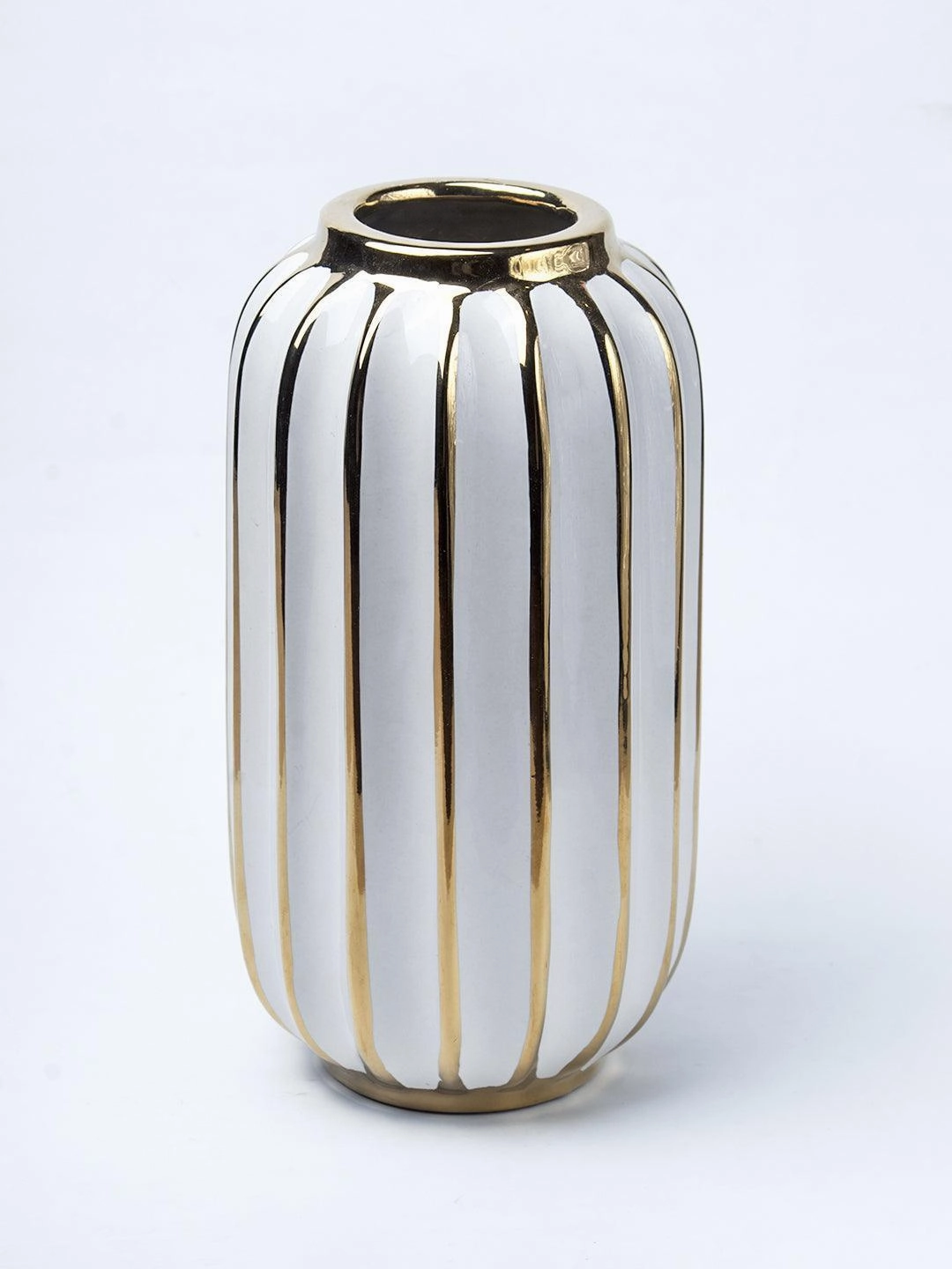 White Ceramic Vase - Ribbed Design, Flower Holder
