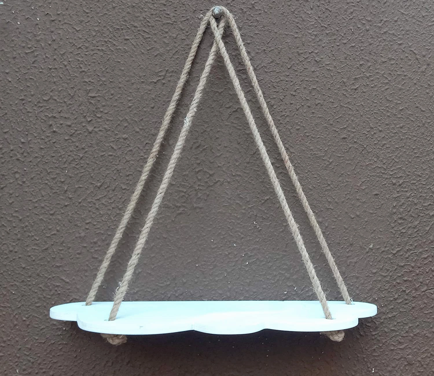 White Cloud Design Wall Shelf Wood Floating Shelves With Rope cactus succulent plant  