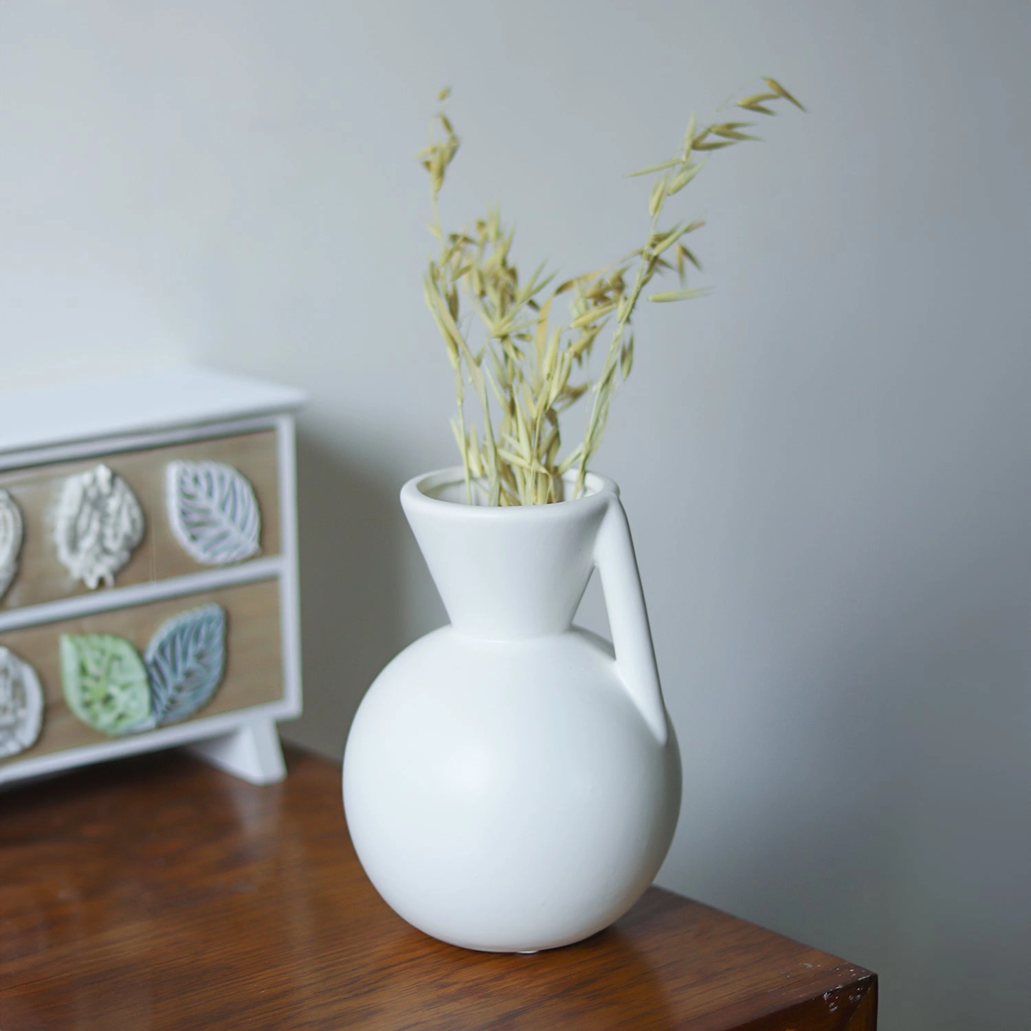White Decorative Vase dried green plant  