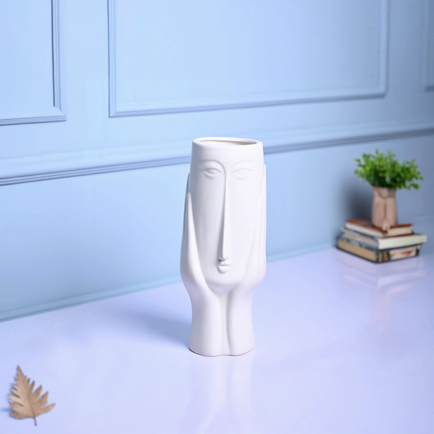 White Glossy Ceramic Vase - Artistic Elegance dried green plant  