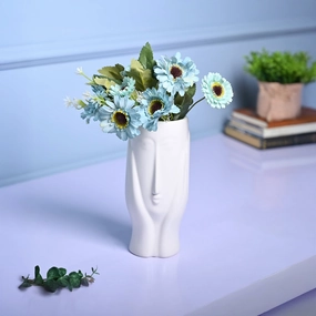 White Glossy Ceramic Vase - Stylish Simplicity dried green plant  