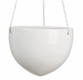 White Hanging Ceramic Planter Alaska Weiss 845 tall green plant  