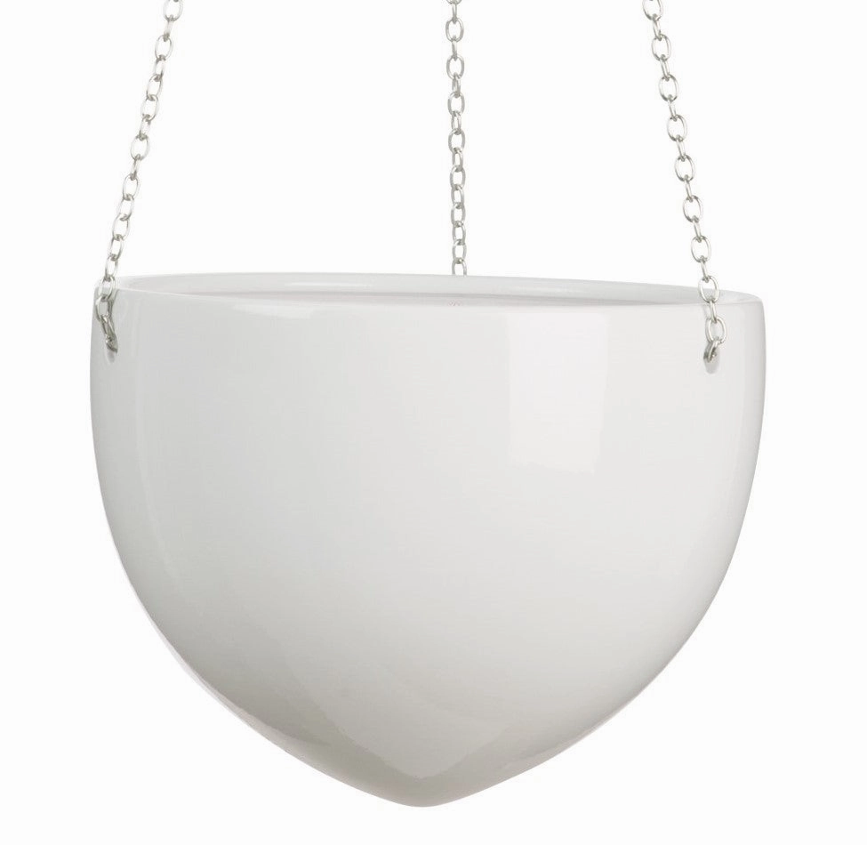 White Hanging Ceramic Planter Alaska Weiss 845 tall green plant  