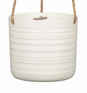 White Hanging Ceramic Pot  Soft Wool 450 tall green plant  